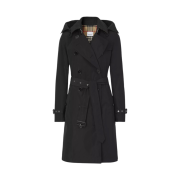 (W) Burberry Detachable Hood Teffeta Kensington Trench Coat Black