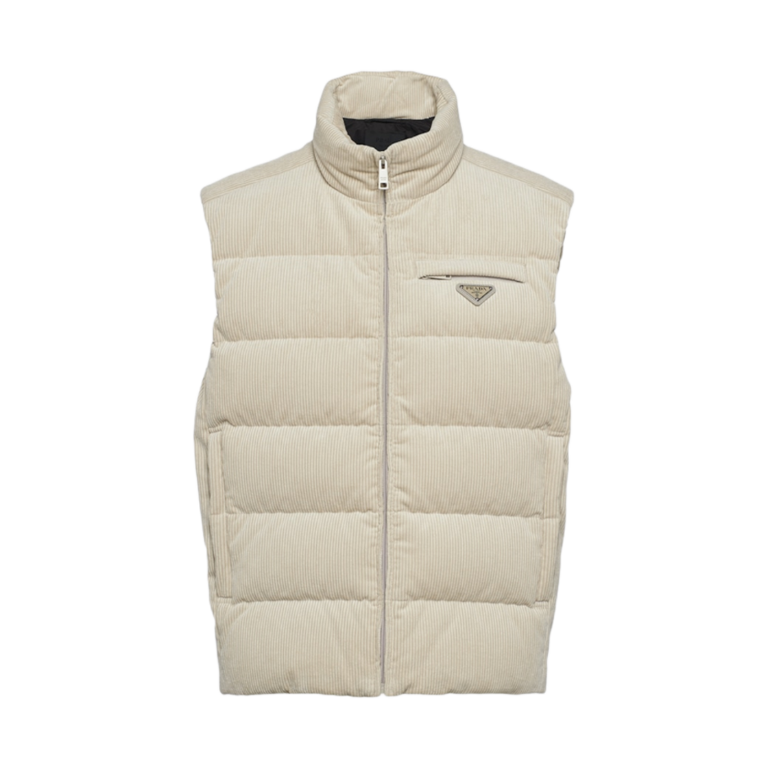 프라다 크롭 코듀로이 다운 베스트 초크 화이트