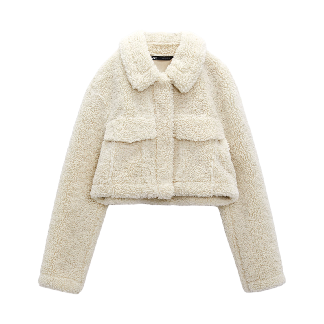(W) 자라 크롭드 포우 시어링 오버셔츠 에크루((W) Zara Cropped Faux Shearling Overshirt Ecru) - 1