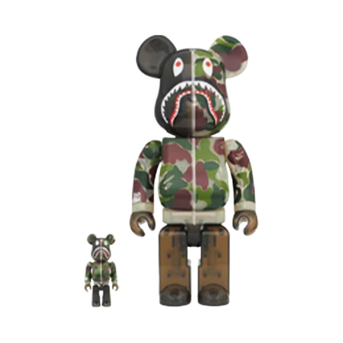 - Bearbrick x BAPE ABC Camo Shark 100 % & 400% Set Clear Green