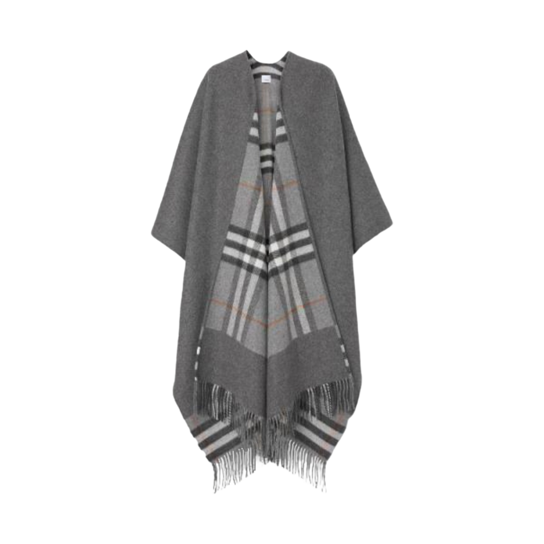 (W) 버버리 리버시블 체크 울 캐시미어 케이프 그레이((W) Burberry Reversible Check Wool Cashmere Cape Grey) - 1
