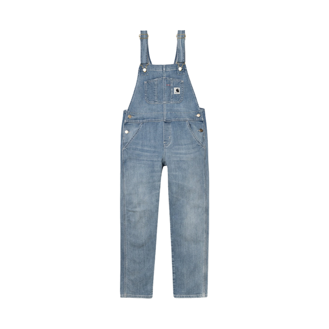 I028638-01-47 (W) Carhartt WIP Gallatin Blue Stretch Denim Bib Overall Blue Light Stone Washed