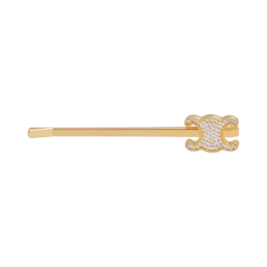 (W) 셀린느 브래스 골드 피니쉬 크리스탈 트리옹프 헤어 슬라이드 골드((W) Celine Triomphe Hair Slide in Brass with Gold Finish and Crystals Gold) - 1