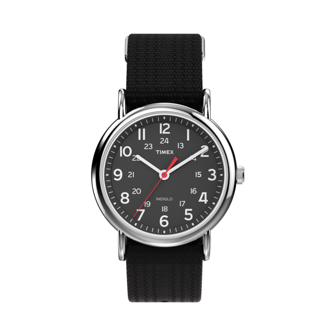 T2N647 Timex Weekender 38mm Fabric Strap Watch Black Silver Tone