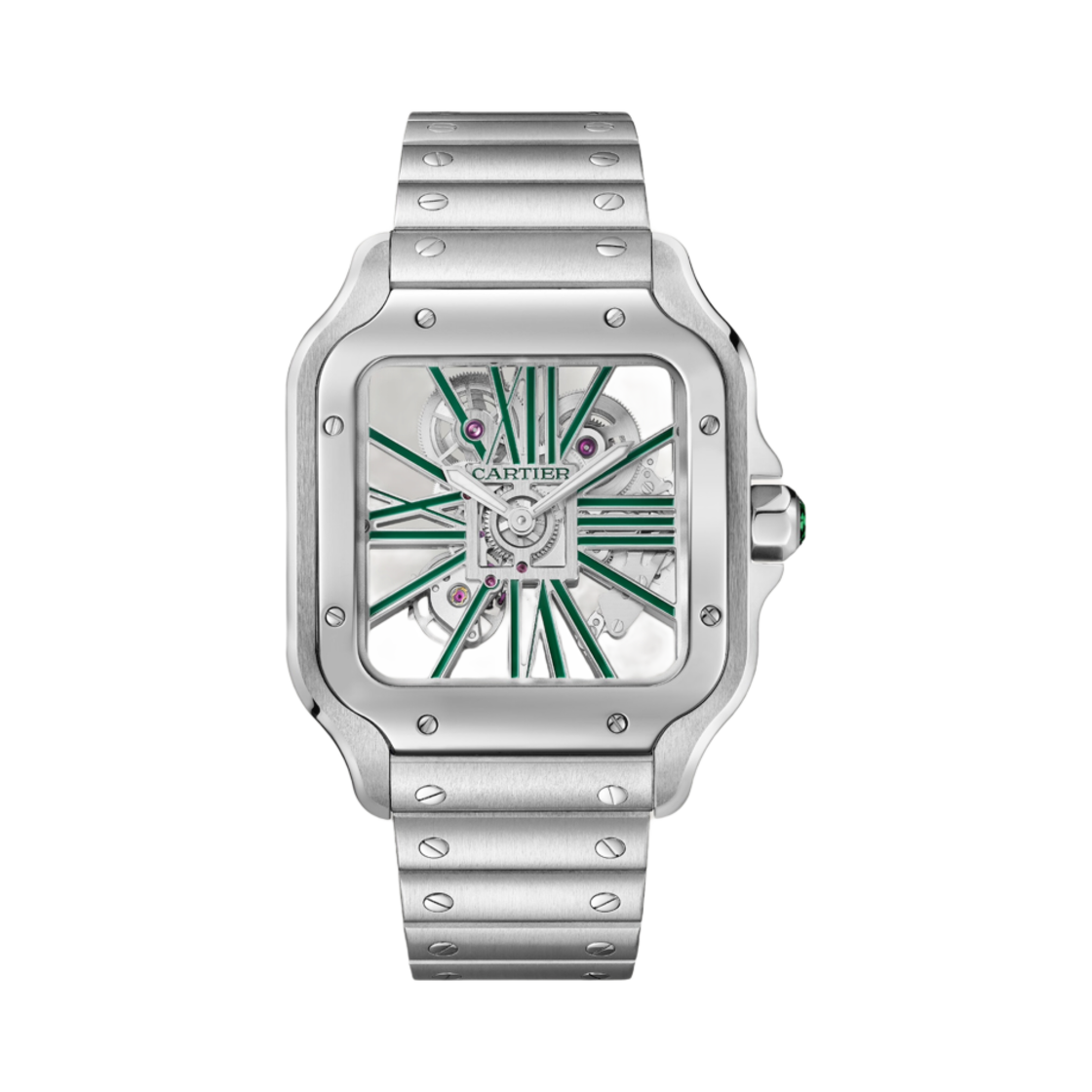 까르띠에 산토스 드 스켈레톤 워치 라지 스틸 메탈 레더 브레이슬릿(Cartier Santos de Skeleton Watch Large Steel Metal Leather Bracelet) - 1