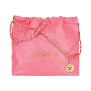 Chanel 22 Small Handbag Shiny Calfskin & Gold Coral Pink