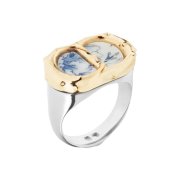 Dior CD Icon Ring Silver Gold Finish Brass Blue White Resin
