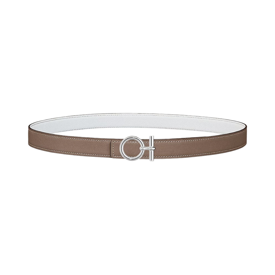 (W) 에르메스 플로 벨트 버클 & 리버서블 가죽 스트랩 24mm & 실버 에뚜쁘 블랑((W) Hermes Flot Belt Buckle & Reversible Leather Strap 24mm & Silver Etoupe Blanc) - 1
