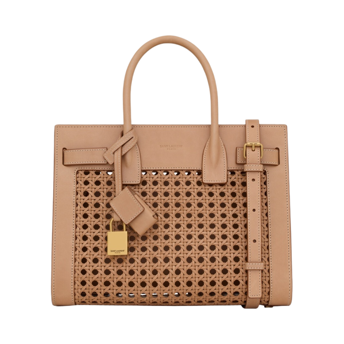 생로랑 삭 드 주르 베이비 케인워크 베지터블 탠 레더 브라운 골드(Saint Laurent Sac De Jour Baby in Canework Vegetable-Tanned Leather Brown Gold) - 1