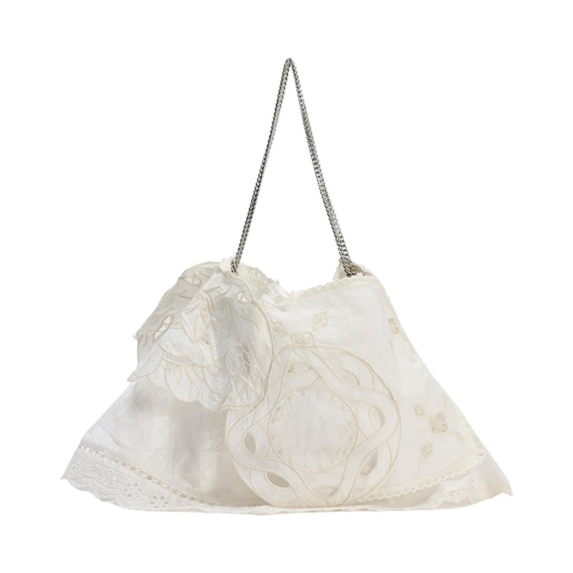 자라 레이스 디테일 자수 미니 버킷백 화이트(Zara Embroidered Mini Bucket Bag with Lace Detail White)