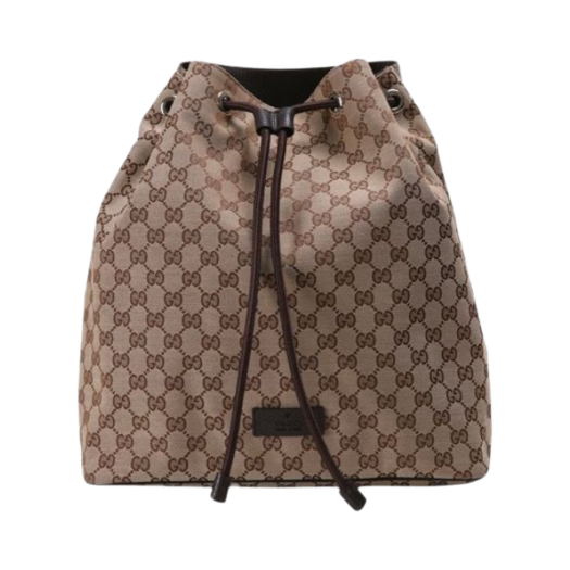 Gucci Drawstring Canvas Bucket Bag Backpack Brown