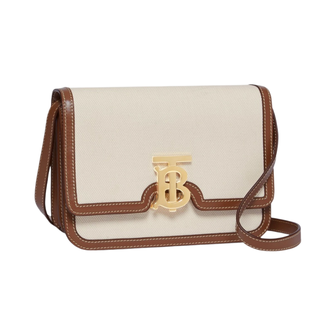 버버리 투톤 캔버스 레더 스몰 TB 백 내츄럴 몰트 브라운(Burberry Two-tone Canvas and Leather Small TB Bag Natural Malt Brown) - 2