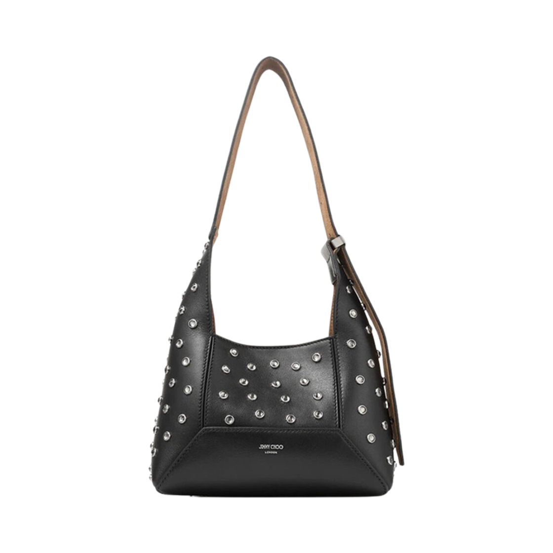 DIAMONDHOBOSNZO014045 Jimmy Choo Diamond Hobo S Leather Crystal Shoulder Bag Black Smoke