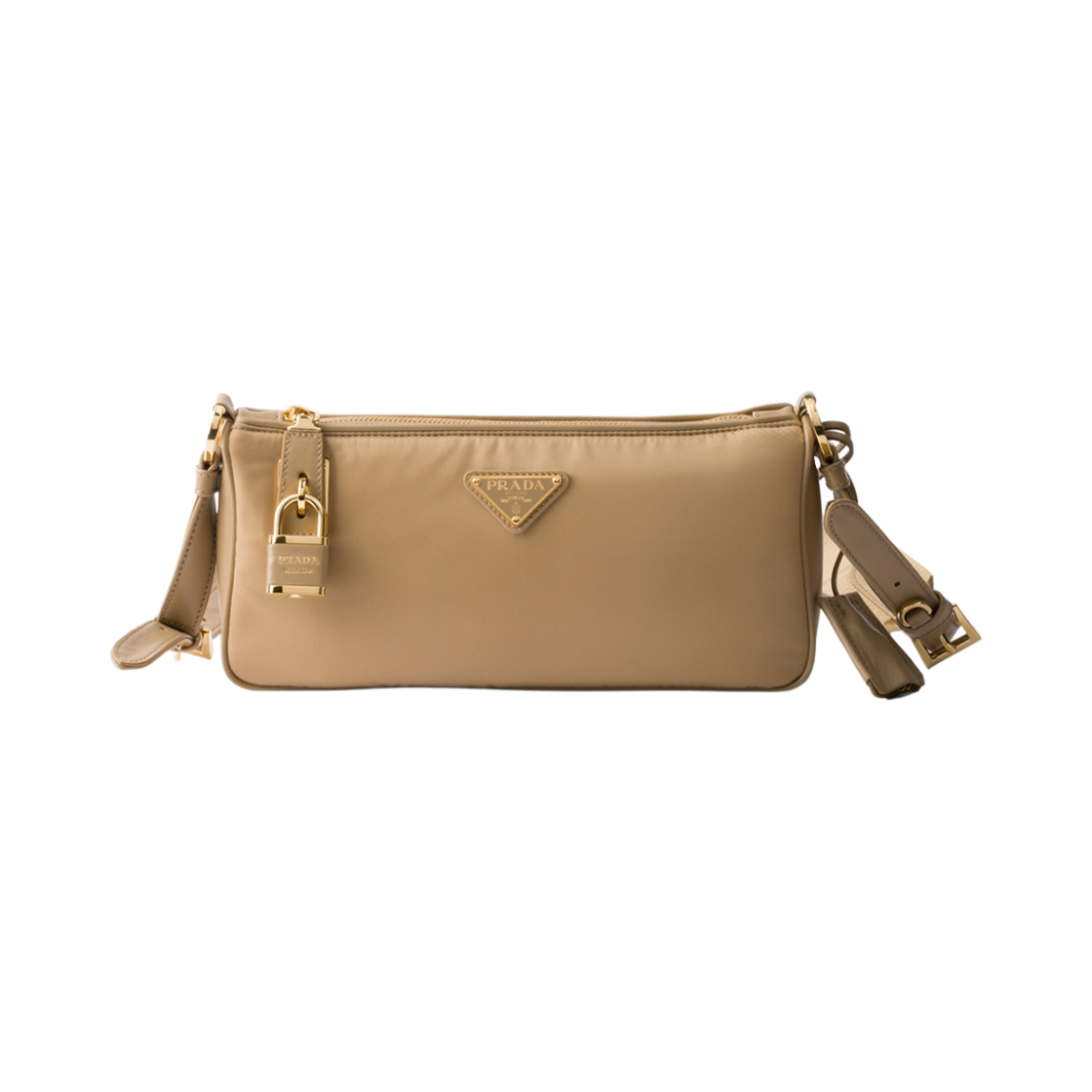 1BC234-2C8Q-F0040 Prada Small Re-Nylon and Leather Shoulder Bag Camel Brown