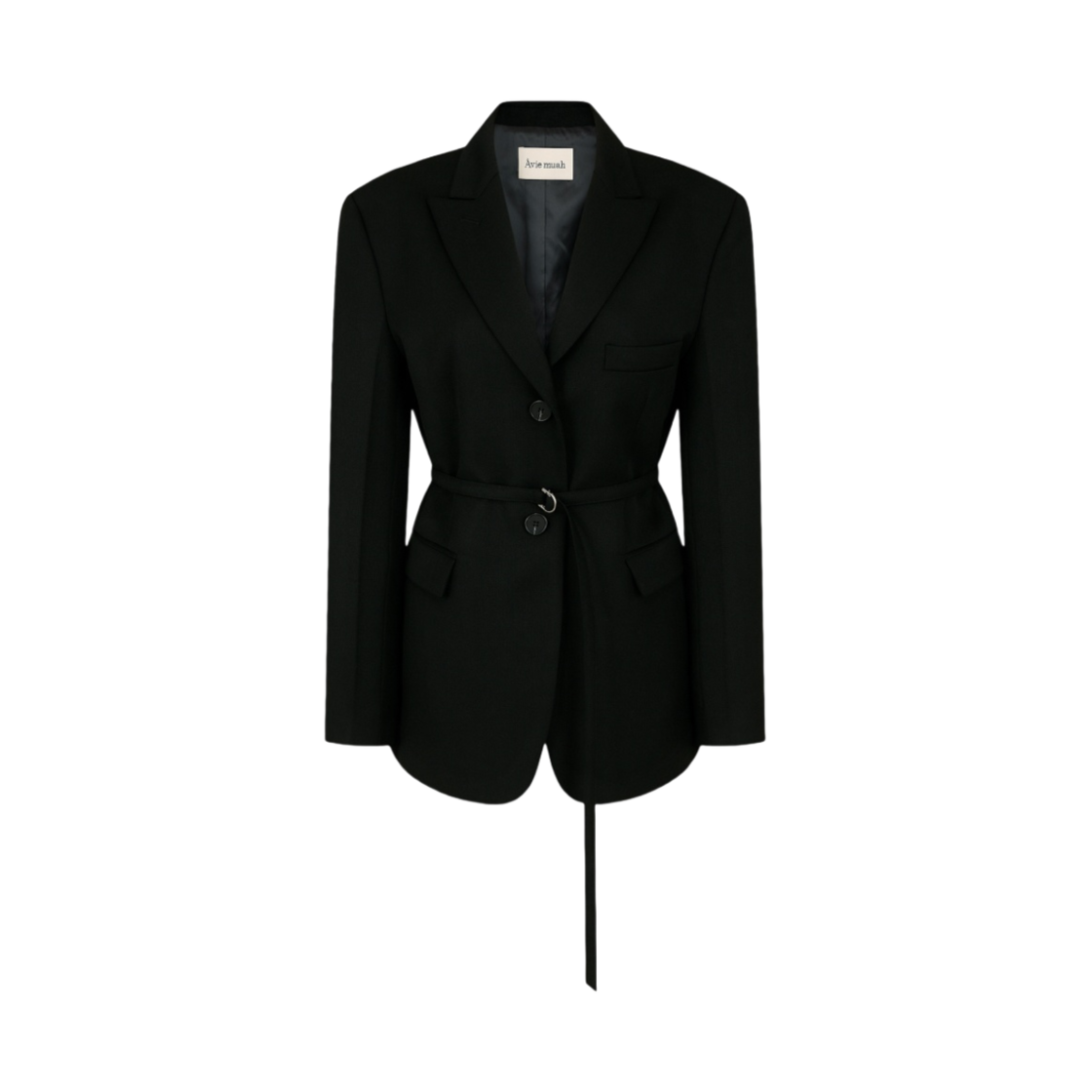 - (W) Aviemuah Belted Wool Blend Blazer Black