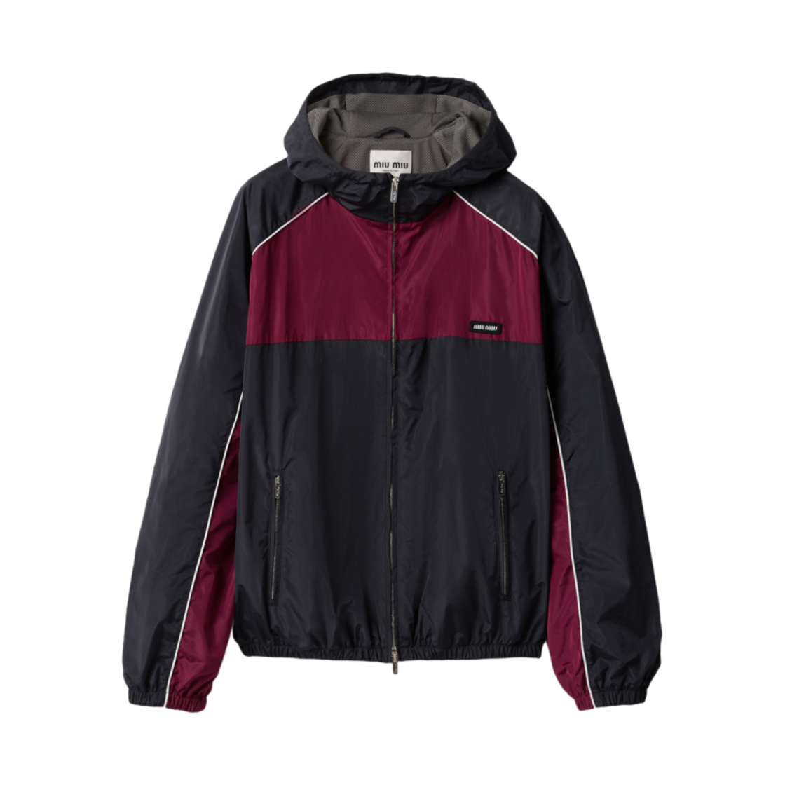 (W) 미우 미우 테크니컬 실크 지퍼 블루종 자켓 블루 아마레나 레드