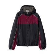 (W) Miu Miu Technical Silk Zipper Blouson Jacket Blue Amarena Red