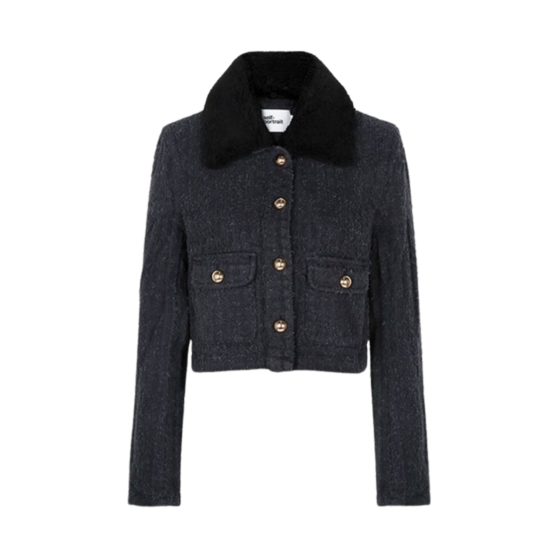 (W) 셀프 포트레이트 텍스처드 데님 자켓 그레이((W) Self Portrait Textured Denim Jacket Grey)