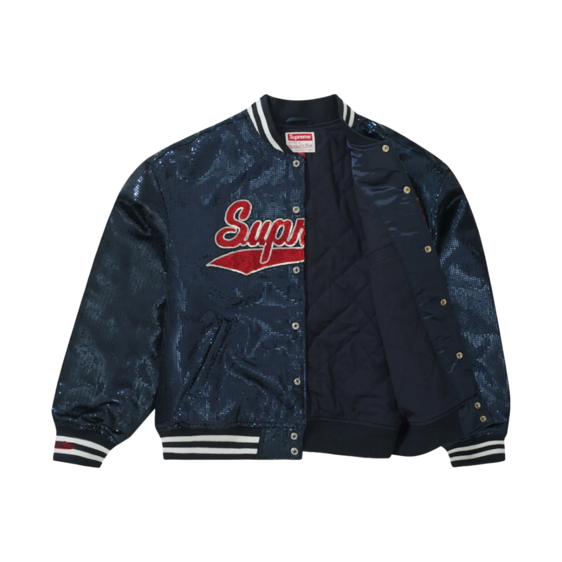 슈프림 미첼 & 네스 세퀸 바시티 자켓 네이비 - 23SS(Supreme Mitchell & Ness Sequin Varsity Jacket Navy - 23SS) - 2
