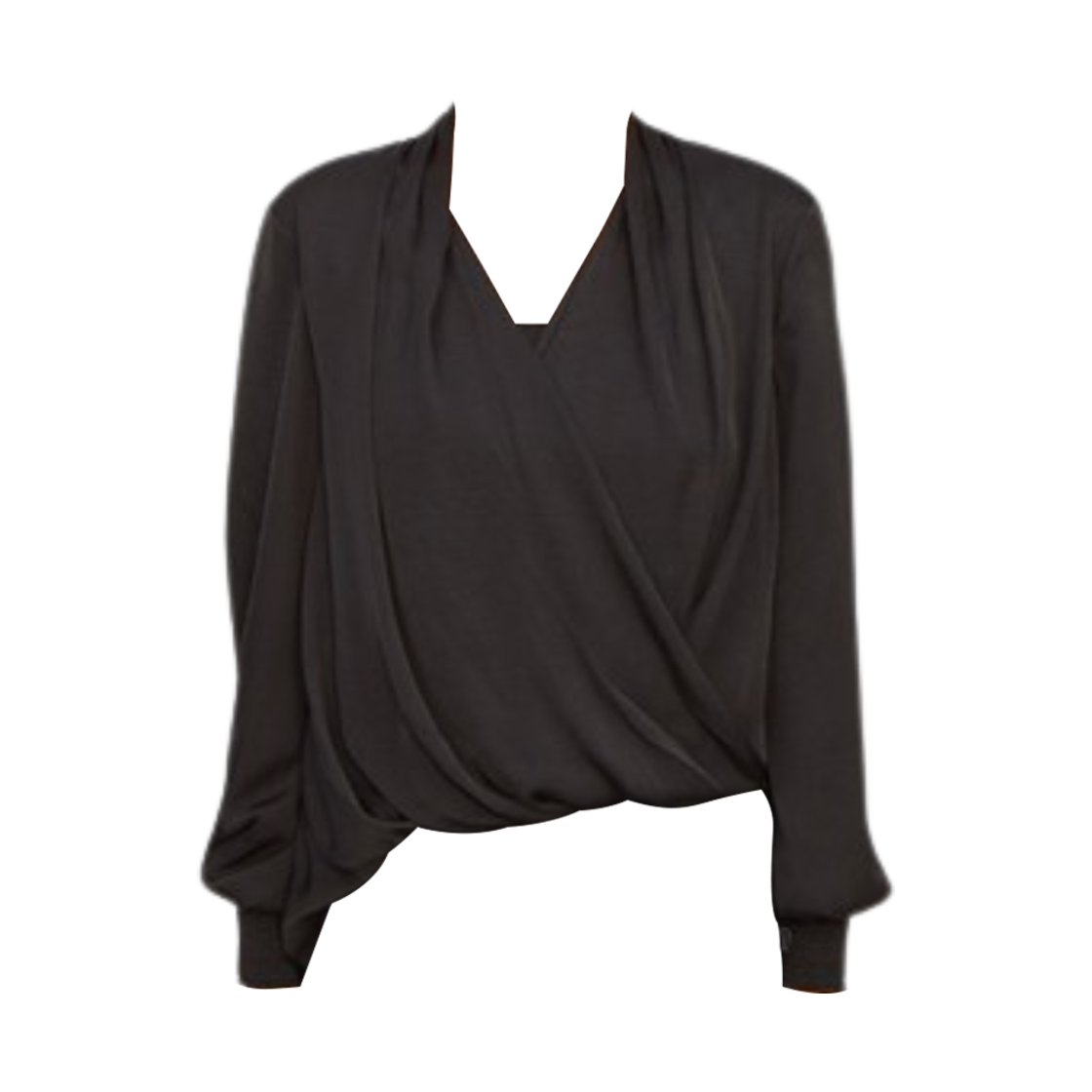 (W) 올 세인츠 아비 롱슬리브 드레이프 랩 오버 탑 블랙((W) All Saints Abi Long Sleeve Draped Wrap Over Top Black)