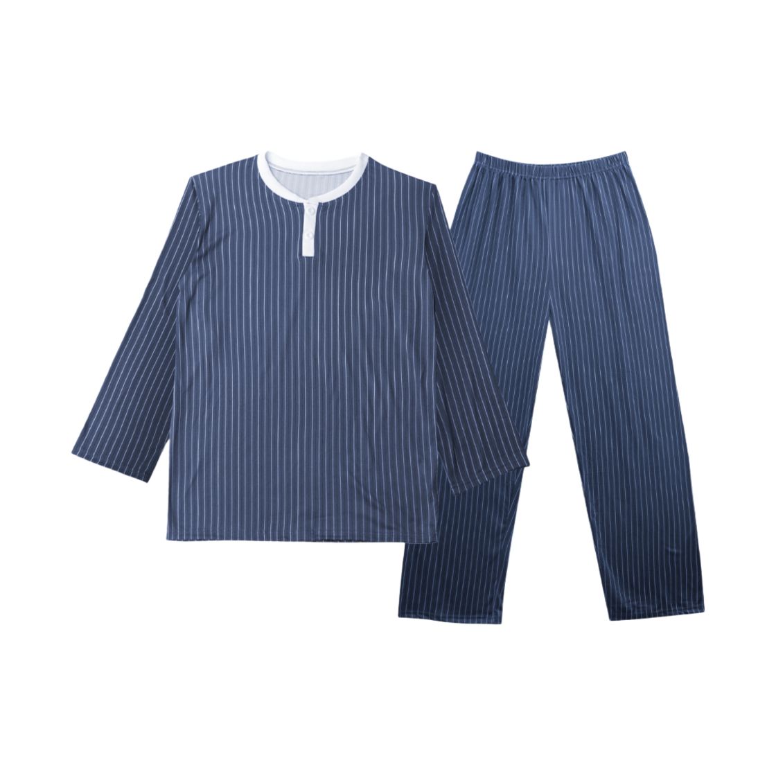 A-PINSTRIPE-RNA-U [3% 적립] Aone Unisex Peach Fleece Pinstripe Round Pajama Set Navy