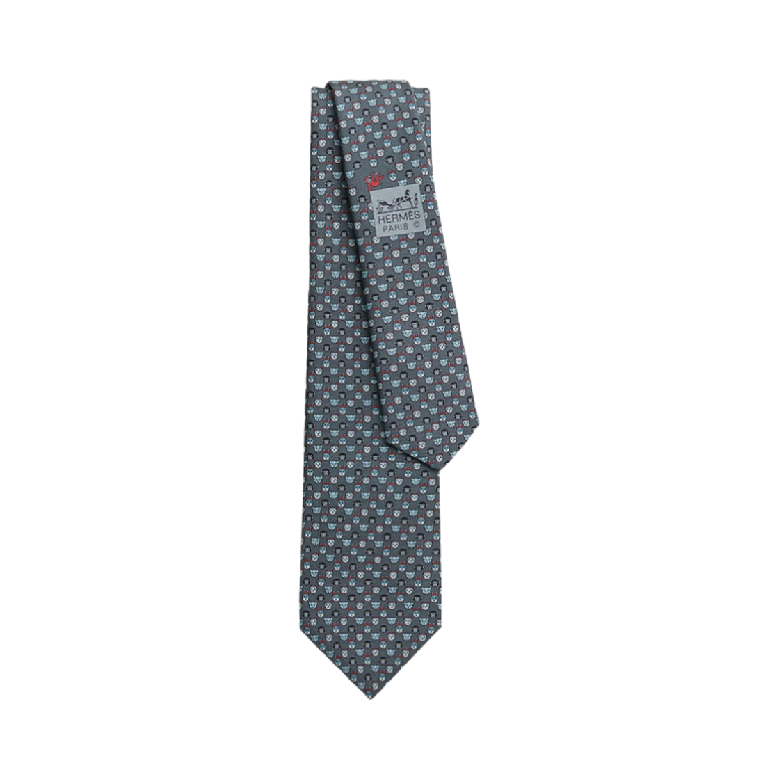 에르메스 타이 7 테테스 아 포아 타이 그리 퐁쎄 그리 루즈(Hermes Tie 7 Tetes a Pois Tie Gris Fonce Gris Rouge) - 1
