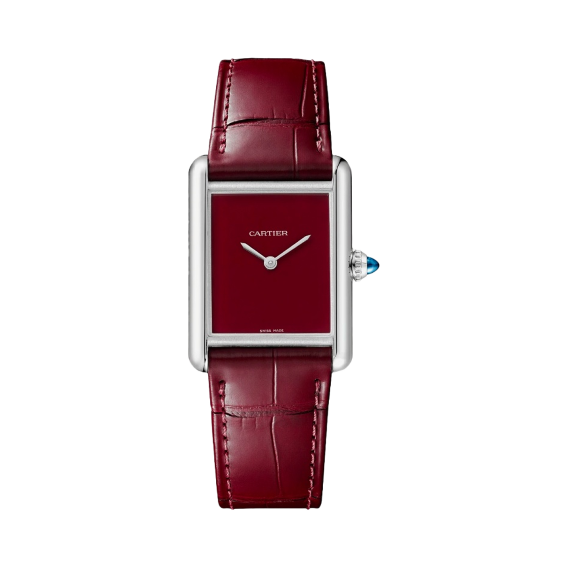 까르띠에 탱크 머스트 워치 라지 쿼츠 스틸 엘리게이터 스킨 클라렛(Cartier Tank Must Watch Large Quartz Steel Alligator Skin Claret)