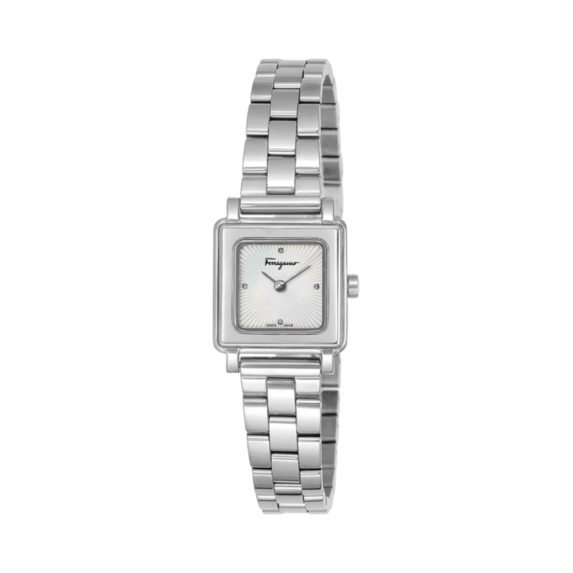 (W) 페라가모 스퀘어 쿼츠 20mm 스테인리스 스틸 화이트 펄((W) Ferragamo Square Quartz 20mm Stainless Steel White Pearl)