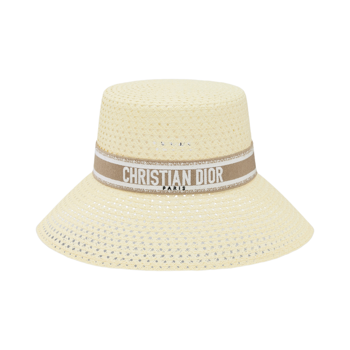 (W) 디올 디올리비에라 D-바비 라지 브림 버킷 햇 스트로우 자수 밴드 아이보리 베이지 화이트((W) Dior Dioriviera D-Bobby Large Brim Bucket Hat Straw Embroidered Band Ivory Beige White) - 2