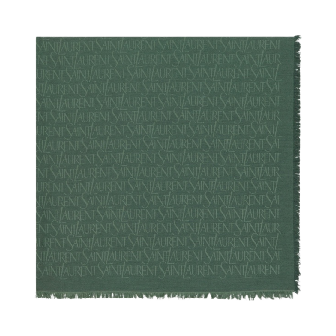 (W) 생로랑 라지 스퀘어 스카프 실크 울 자카드 다크 그린((W) Saint Laurent Large Square Scarf in Silk and Wool Jacquard Dark Green) - 1