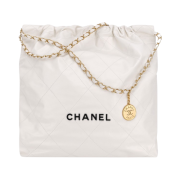 Chanel 22 Large Handbag Shiny Calfskin & Gold Lacqured White