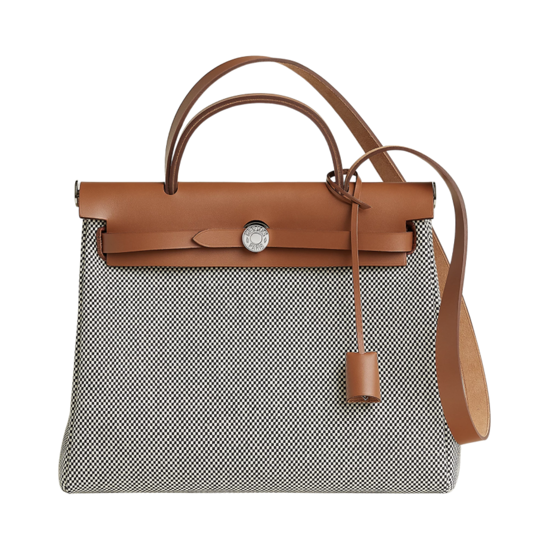 H079092CKAN Hermes Herbag Zip 31 Bag Retourne Viking Canvas & Palladium Ecru Noir Fauve