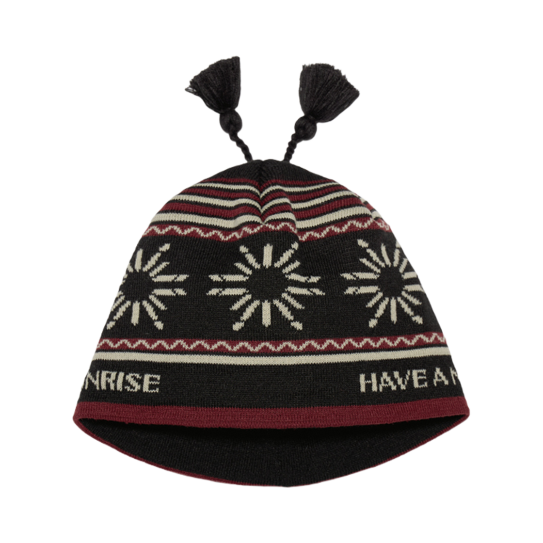 헬로선라이즈 심볼 태슬 비니 블랙(Hello Sunrise Symbol Tassel Beanie Black)