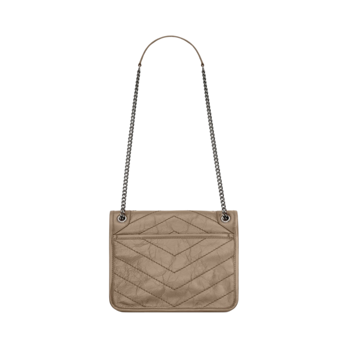 생로랑 크링클 빈티지 레더 모노그램 니키 베이비백 실버 체인 스트랩 더스티 그레이(Saint Laurent Monogram Niki Baby Bag with Silver Chain Strap in Crinkled Vintage Leather Dusty Gray) - 3