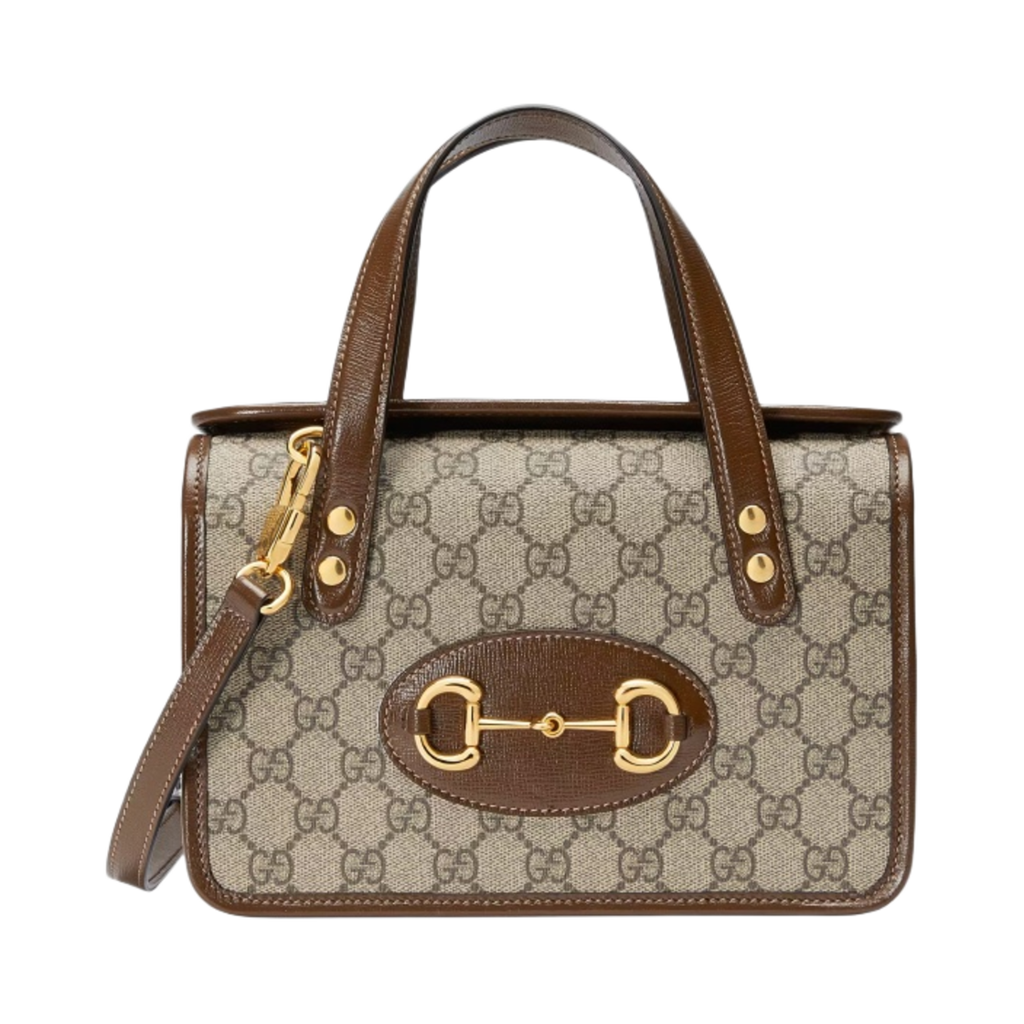 구찌 홀스빗 1955 미니 탑 핸들백 베이지 에보니 브라운(Gucci Horsebit 1955 Mini Top Handle Bag Beige Ebony Brown) - 1