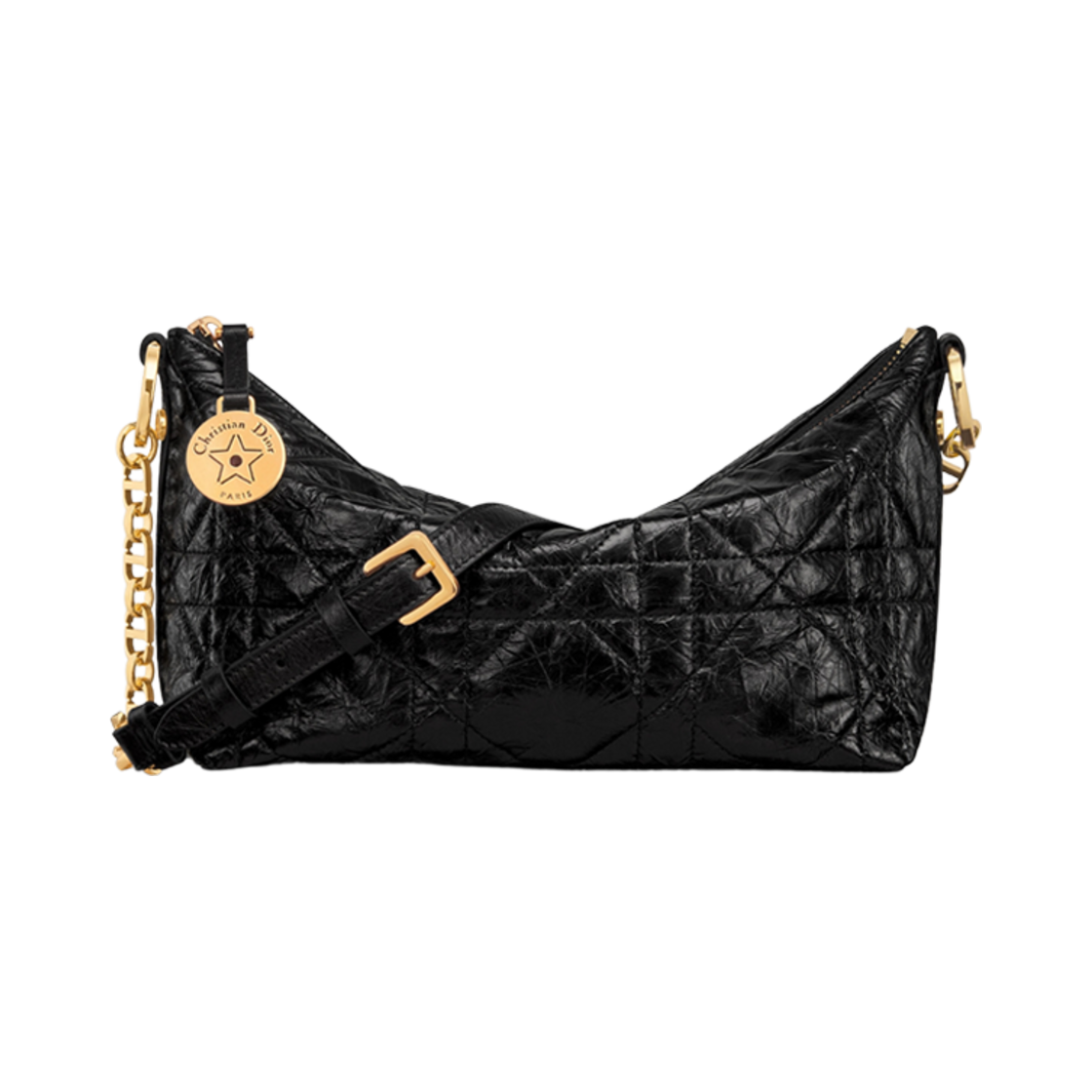 S3202UNIO-M900 Diorstar Hobo Bag With Chain Black Crinkled
