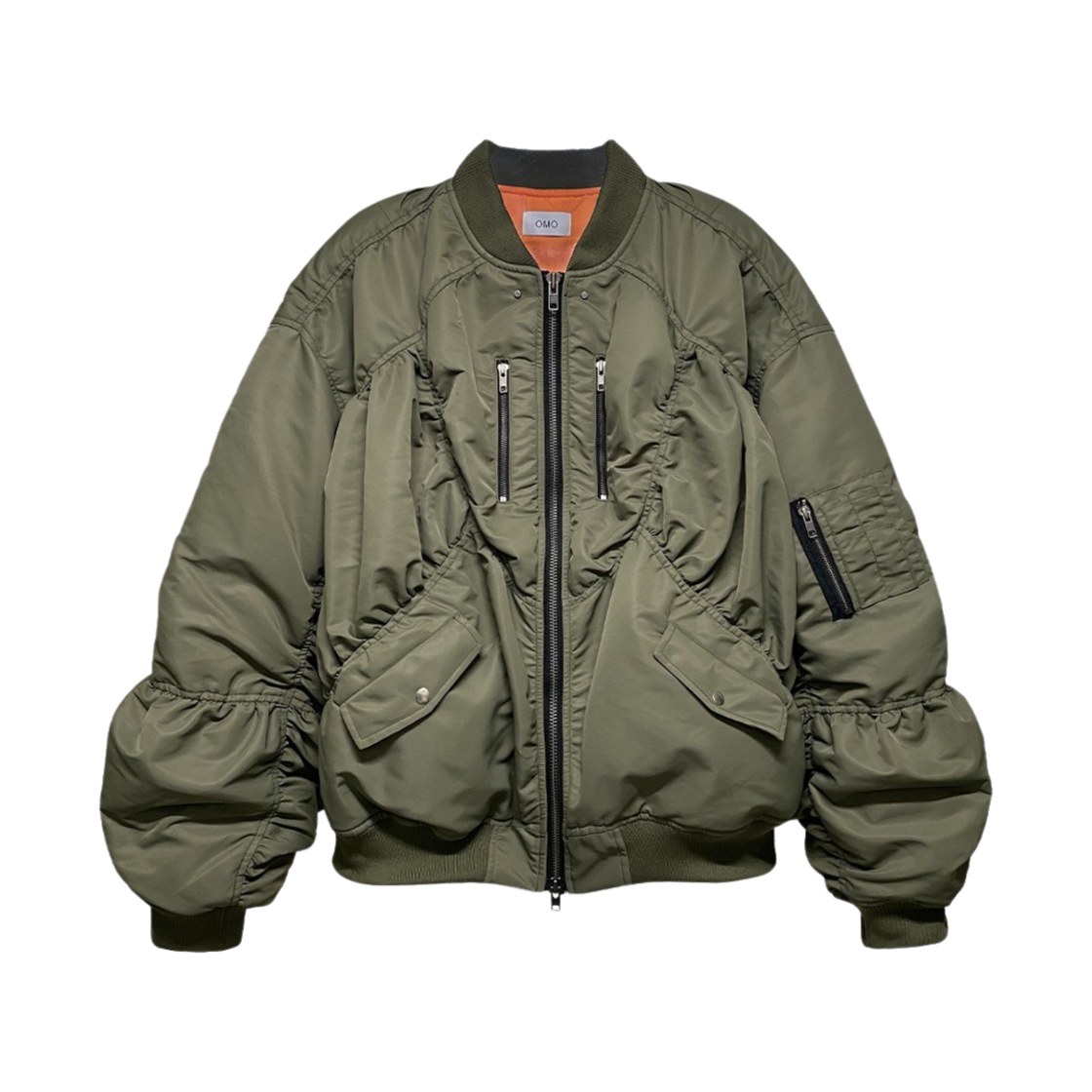 오엠오 라바 셔링 봄버 자켓 카키(OMO Larva Shirring Bomber Jacket Khaki)