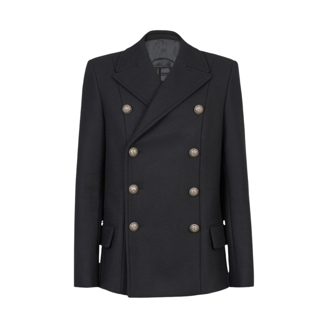 발망 더블 브레스티드 울 피 코트 블랙(Balmain Double-Breasted Wool Pea Coat Black)