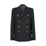 Balmain Double-Breasted Wool Pea Coat Black