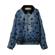 (W) Miu Miu Embellished Denim Trucker Jacket Navy