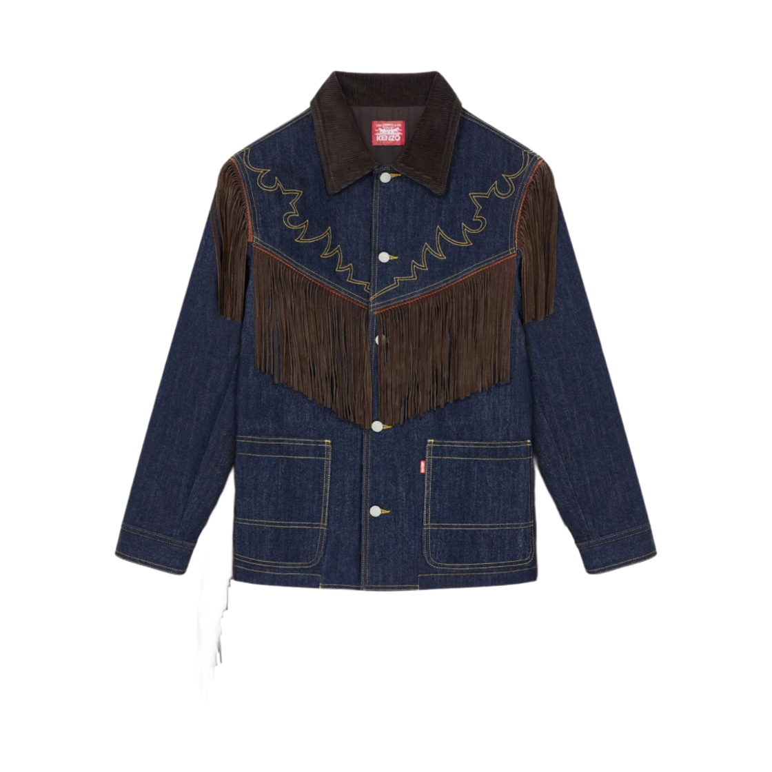 겐조 x 리바이스 젠더리스 프린지드 데님 자켓 린스 블루 데님(Kenzo x Levi's Genderless Fringed Denim Jacket Rinse Blue Denim)