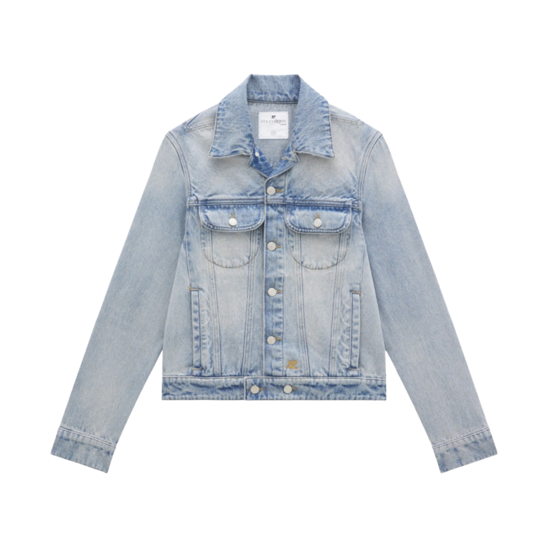 (W) 꾸레쥬 더티 블루 데님 스트랩 자켓 라이트 블루 워시((W) Courreges Dirty Blue Denim Strap Jacket Light Blue Wash)