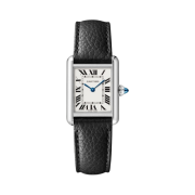 Cartier Tank Must Watch Small Quartz Steel Calfskin Black