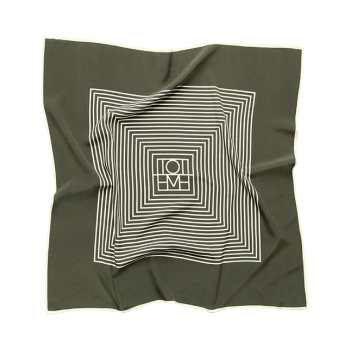 토템 센터드 모노그램 실크 스카프 카키 그린(Toteme Centered Monogram Silk Scarf Khaki Green)