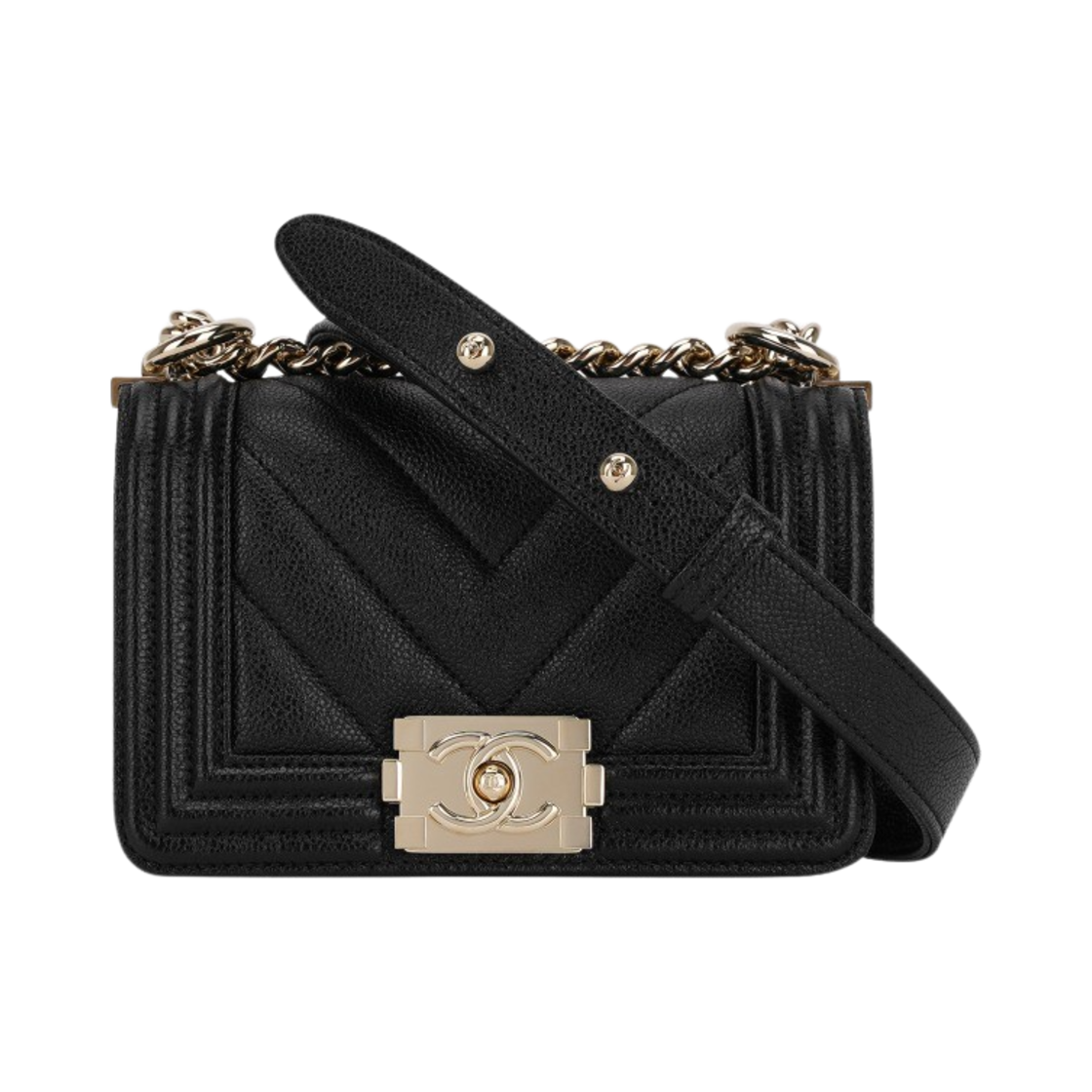 A67364-B07913-94305 Chanel Mini Boy Chanel Handbag Grained Calfskin & Gold Black