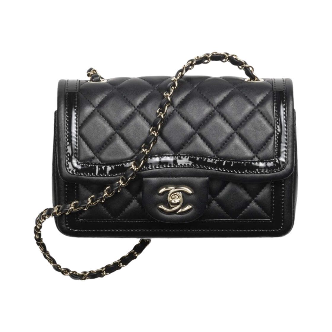 샤넬 미니 플랩백 램스킨 페이턴트 카프스킨 & 골드 메탈 블랙(Chanel MIni Flap Bag Lambskin Patent Calfskin & Gold Black) - 1