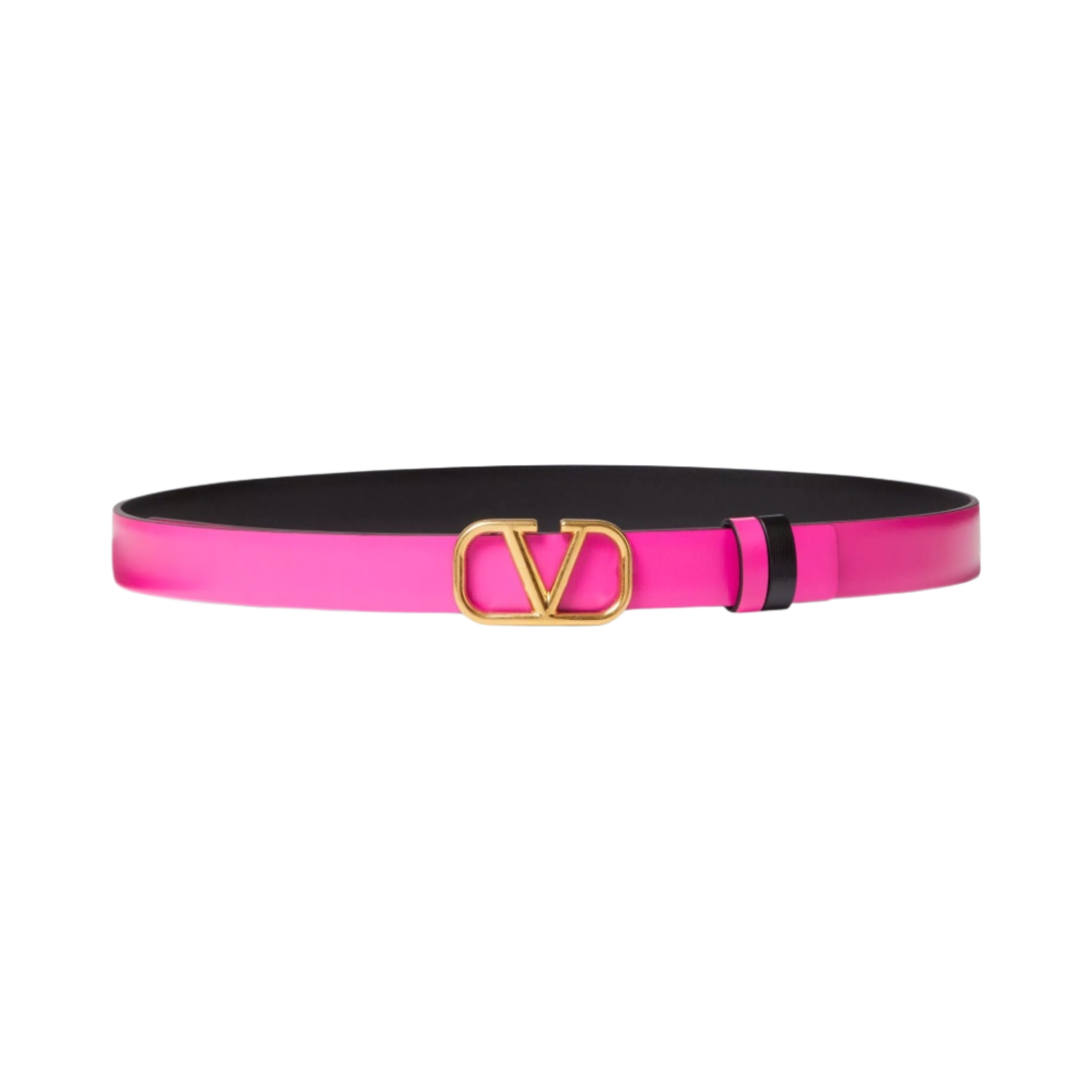 (W) 발렌티노 글로시 카프스킨 리버서블 브이로고 시그니쳐 벨트 20mm 핑크 PP 블랙((W) Valentino Reversible Vlogo Signature Belt in Glossy Calfskin 20mm Pink PP Black) - 1