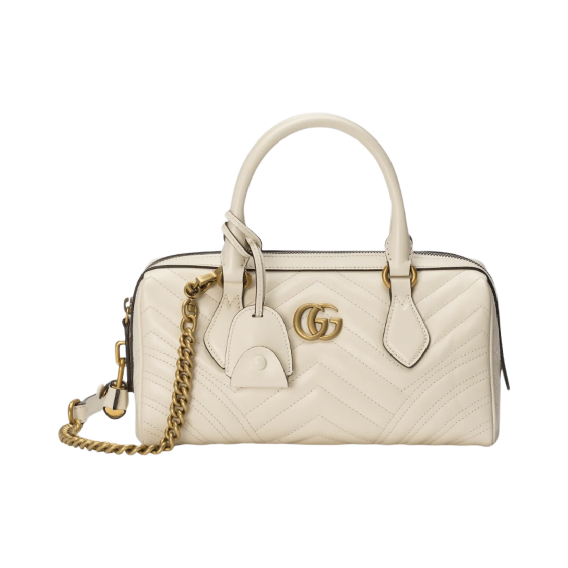 746319-AABZB-9022 Gucci GG Marmont Small Top Handle Bag White Leather