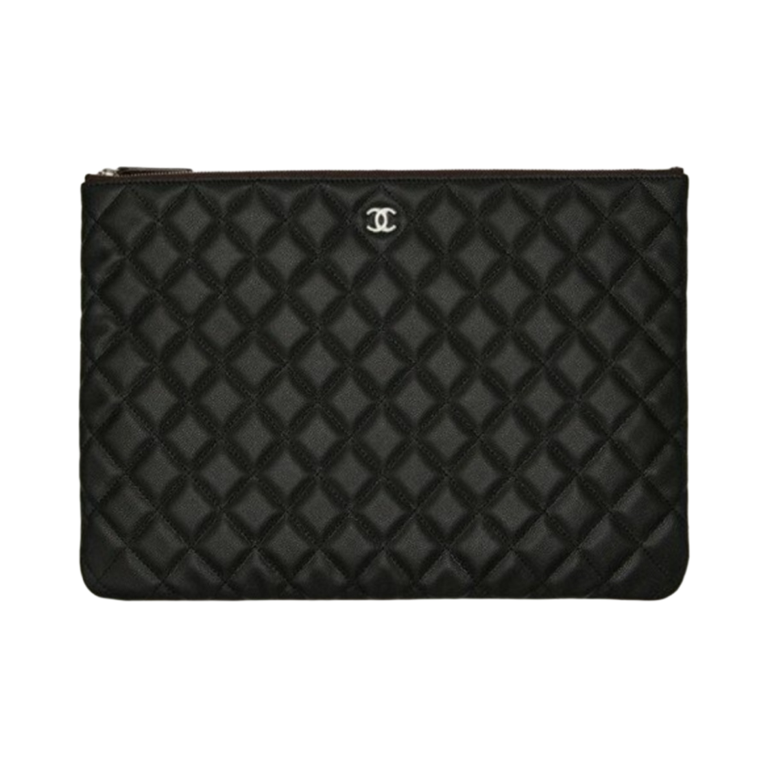 A82552-B01480-C3906 Chanel Large Classic Pouch Grained Calfskin & Silver Black