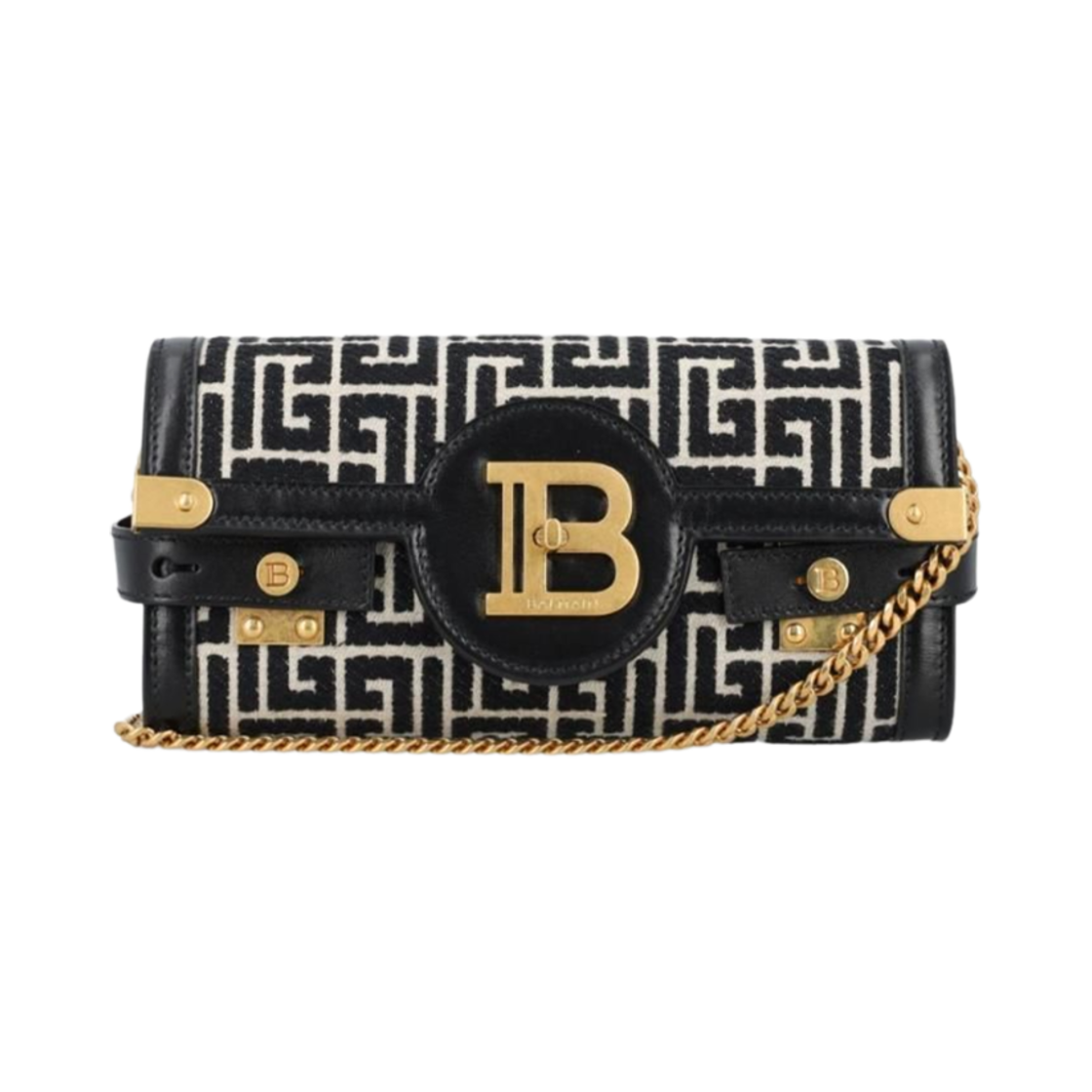 발망 B-버즈 23 자카드 레더 클러치 블랙(Balmain B-Buzz 23 Jacquard and Leather Clutch Black)